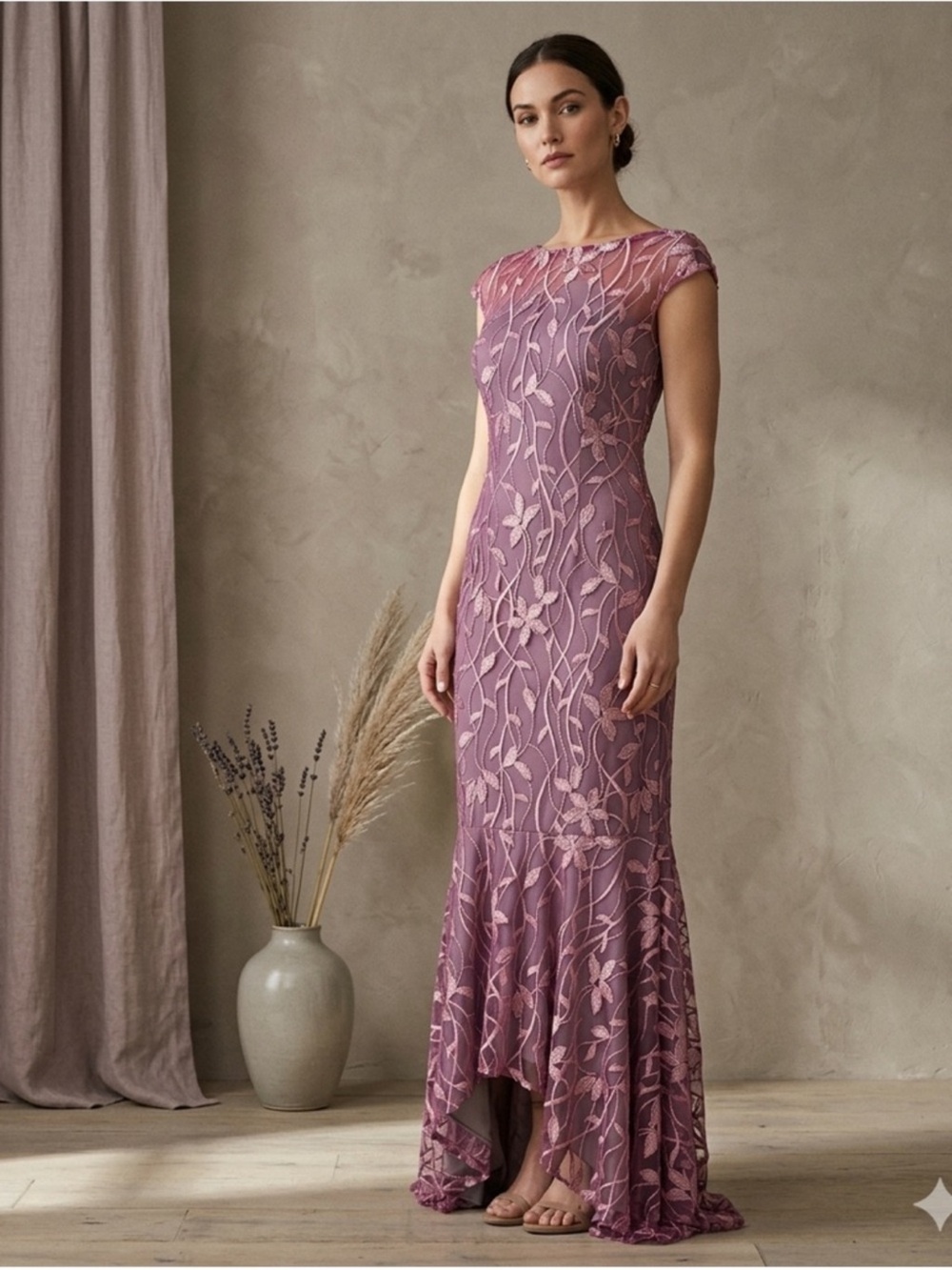 JS Collections April Embroidered High Low Gown - Size 4